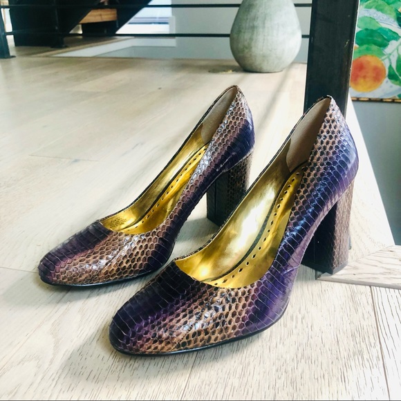 BCBG Purple Textured Rattlesnake Block High Heels - Picture 5 of 12